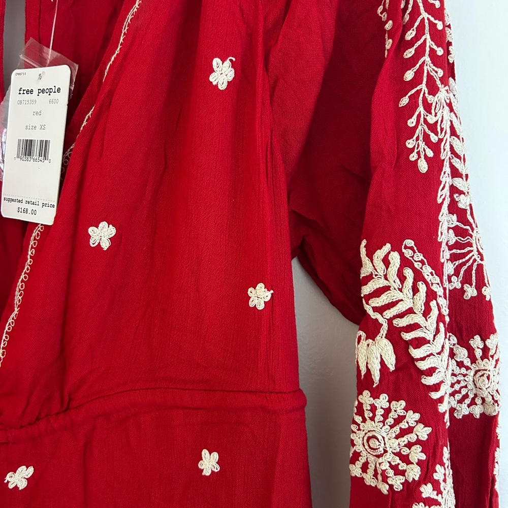 Free People Red and White Polka Dot Jumpsuit V-Neck Wide-Leg - Picture 2 of 3